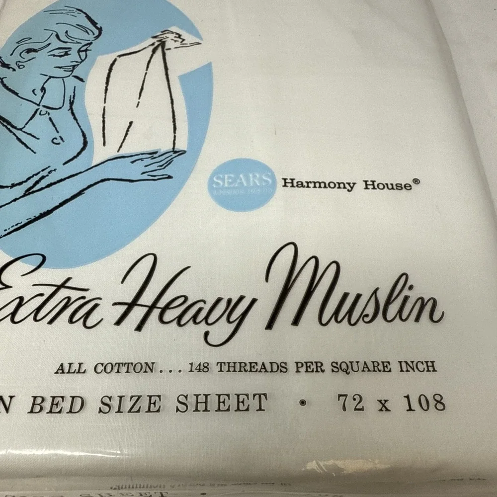 VTG NOS Sears Harmony House Fine Muslin All Cotton Twin Flat Sheet 72X108 White